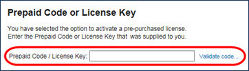 Prepaid code field screenshot